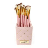 12pcs Makeup Brush with Pink Studded Elegance Square Organizer Holder Find Your New Look Today!