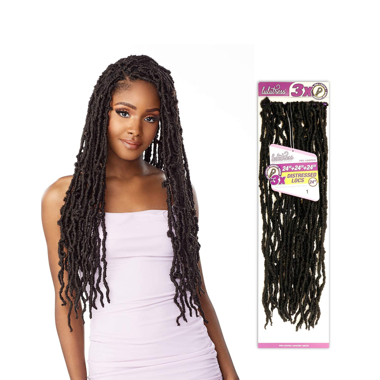 Sensationnel Crochet Braids Lulutress 3X Pre-Looped Distressed Locs 24" (5-PACK, SM1B/30)