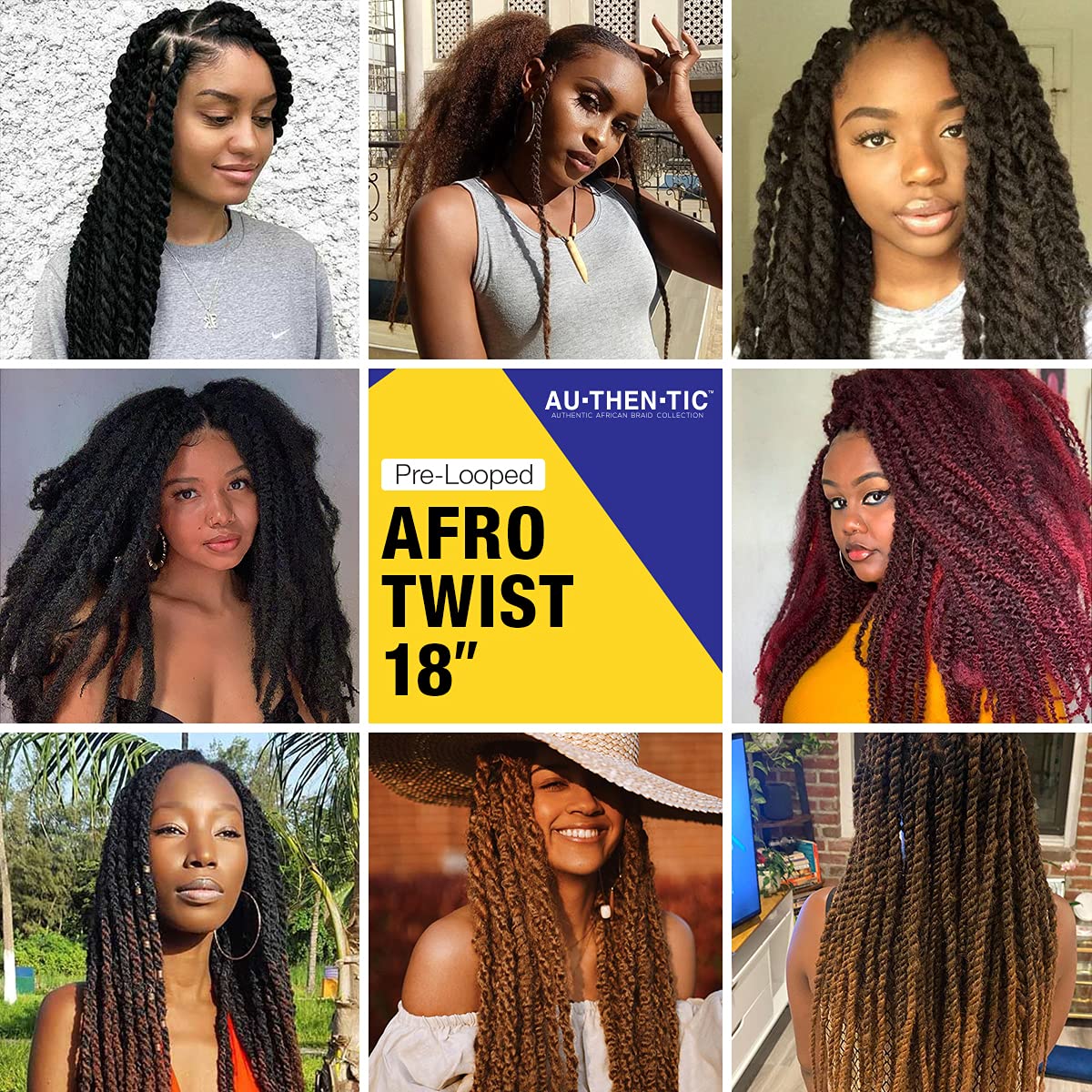 AU-THEN-TIC 18 Inch 2 Pack Afro Kinky Twist Braid Hair Pre Looped 18 Inch Springy Afro Twist Long Braiding Hair for Twist Crochet Braid Synthetic Hair Extensions (18 Inch(Pack of 2), 1-Jet Black) Find Your New Look Today!