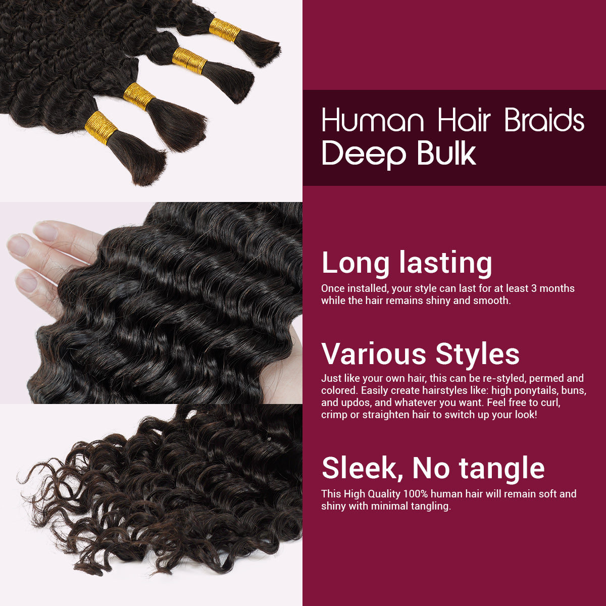 Starlet 100% Virgin Unprocessed Human Braiding Hair Deep Bulk (20"-24")