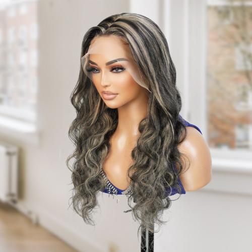 Highlight Grey Wig Human Hair Body Wave Lace Front Wig With Grey