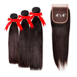 Queen Hair Unprocessed Brazilian Virgin Remy Human Hair Weave Straight 3Pcs + 4X4 Closure Find Your New Look Today!