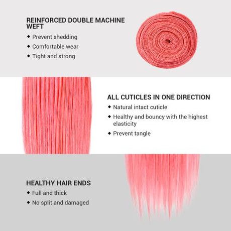 Uniq Hair 100% Virgin Human Hair Brazilian Bundle Hair Weave 9A Straight #PINK Find Your New Look Today!