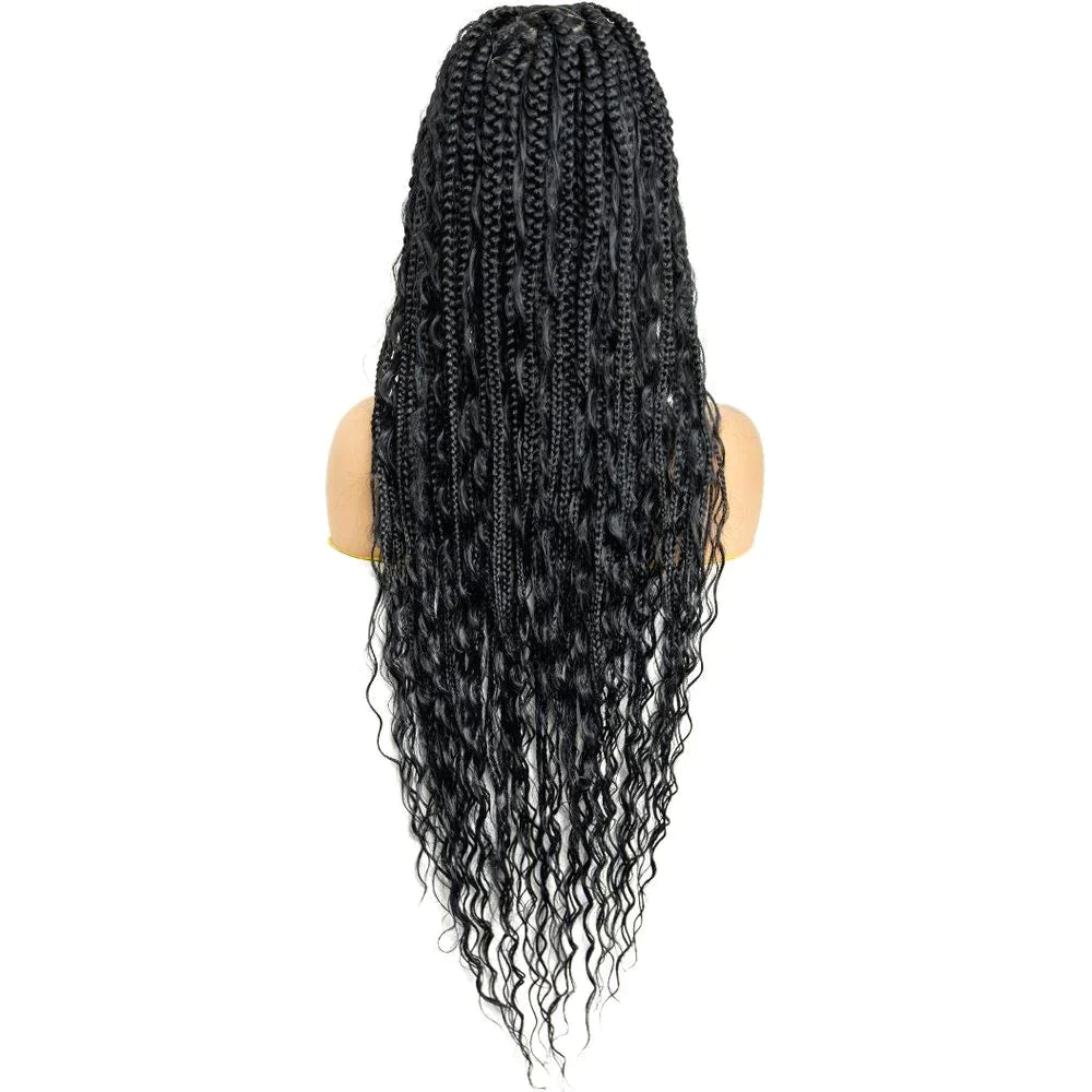 B&B KNOTLESS BRAIDED 100% FULL LACE WIG - TRIANGLE BOHEMIAN BOX BRAID - 32"